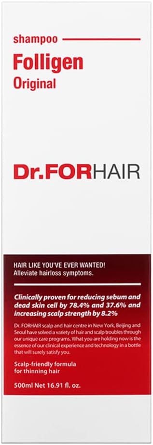 Dr.FORHAIR Folligen Original Anti-Thinning Biotin Shampoo (16.9 oz) Hair Regrowth  Thickening Anti Hair Loss  Thinning Increase Growth Volume Strength Treatment Root Enhancer (No Parabens, Silicone, Sulfates)