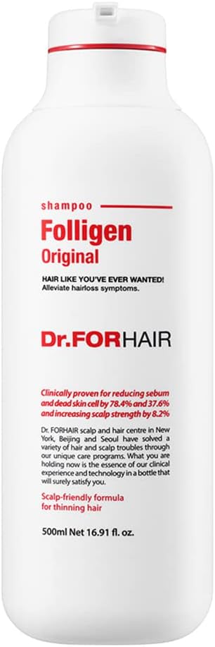 Dr.FORHAIR Folligen Original Anti-Thinning Biotin Shampoo (16.9 oz) Hair Regrowth  Thickening Anti Hair Loss  Thinning Increase Growth Volume Strength Treatment Root Enhancer (No Parabens, Silicone, Sulfates)