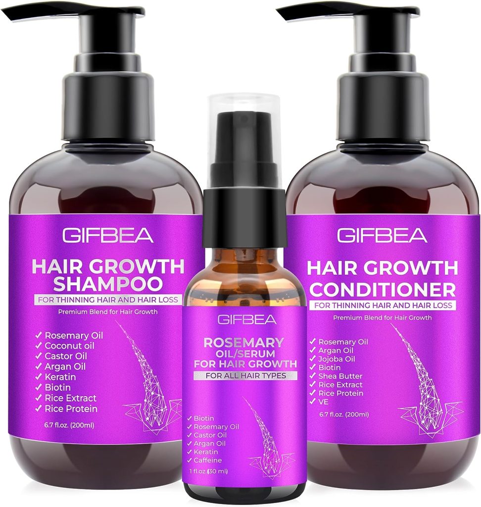 Hair Growth Shampoo and Conditioner Set W/Rosemary Oil Hair Growth Serum,Biotin Argan Oil Castor Oil Coconut Keratin Shampoo for Thinning Hair and Hair Loss,Deep Conditioner for Dry Damaged Curly Hair