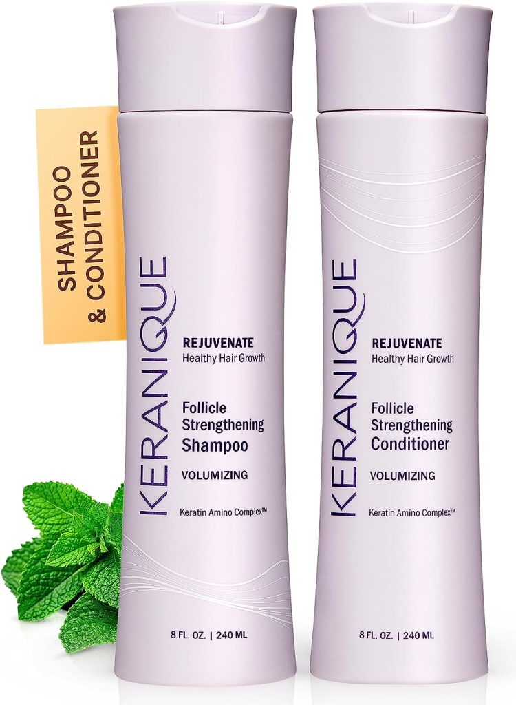 Keranique Volumizing Shampoo and Conditioner Set for Hair Repair and Growth with Biotin and Keratin Amino Complex, Sulfate and Parabens Free, 8 fl oz ea