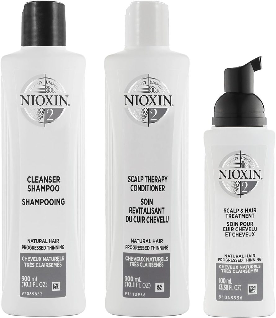 Nioxin System Kit 2, Hair Strengthening  Thickening Treatment, Treats  Hydrates Sensitive or Dry Scalp, For Natural Hair with Light Thinning, Full Size (3 Month Supply)