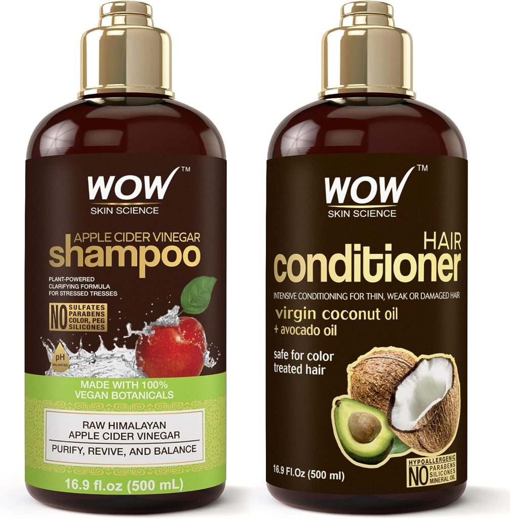 WOW Skin Science Apple Cider Vinegar Shampoo  Conditioner Set with Coconut  Avocado Oil - Men and Women Gentle Shampoo Set - Hair Growth Shampoo for Thinning Hair  Loss - Sulfate  Paraben Free