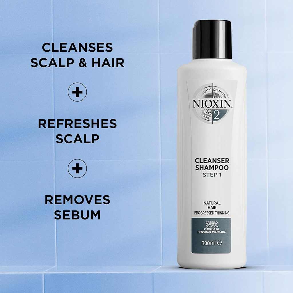 Nioxin System 2, Cleansing Shampoo With Peppermint Oil, Treats Sensitive Scalp  Provides Moisture, For Natural Hair with Progressed Thinning, Various Sizes