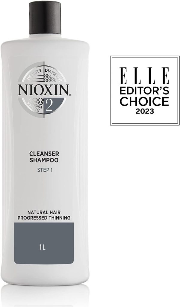 Nioxin System 2 Scalp Cleansing Shampoo with Peppermint Oil, Treats Dry and Sensitive Scalp, Anti-Hair Breakage, For Natural Hair with Progressed Thinning, 33.8 Fl Oz (Packaging May Vary)