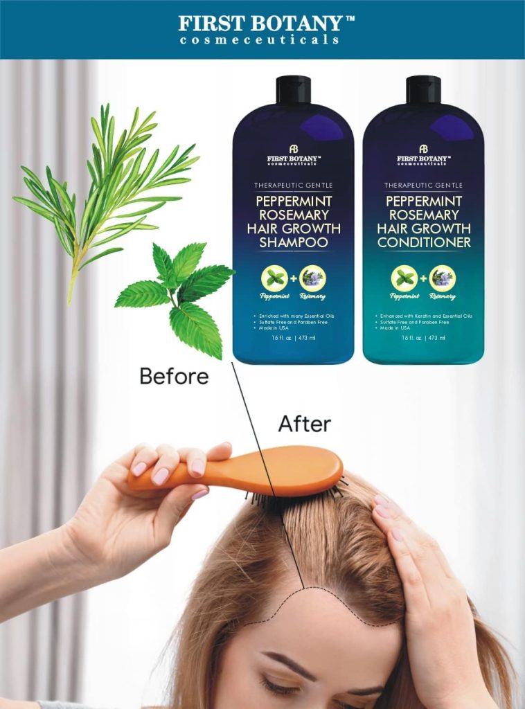 Peppermint Rosemary Hair Regrowth and Anti Hair Loss Shampoo and Conditioner Set - Daily Hydrating, Detoxifying, Volumizing Shampoo and Fights Dandruff For Men and Women 16 fl oz x 2