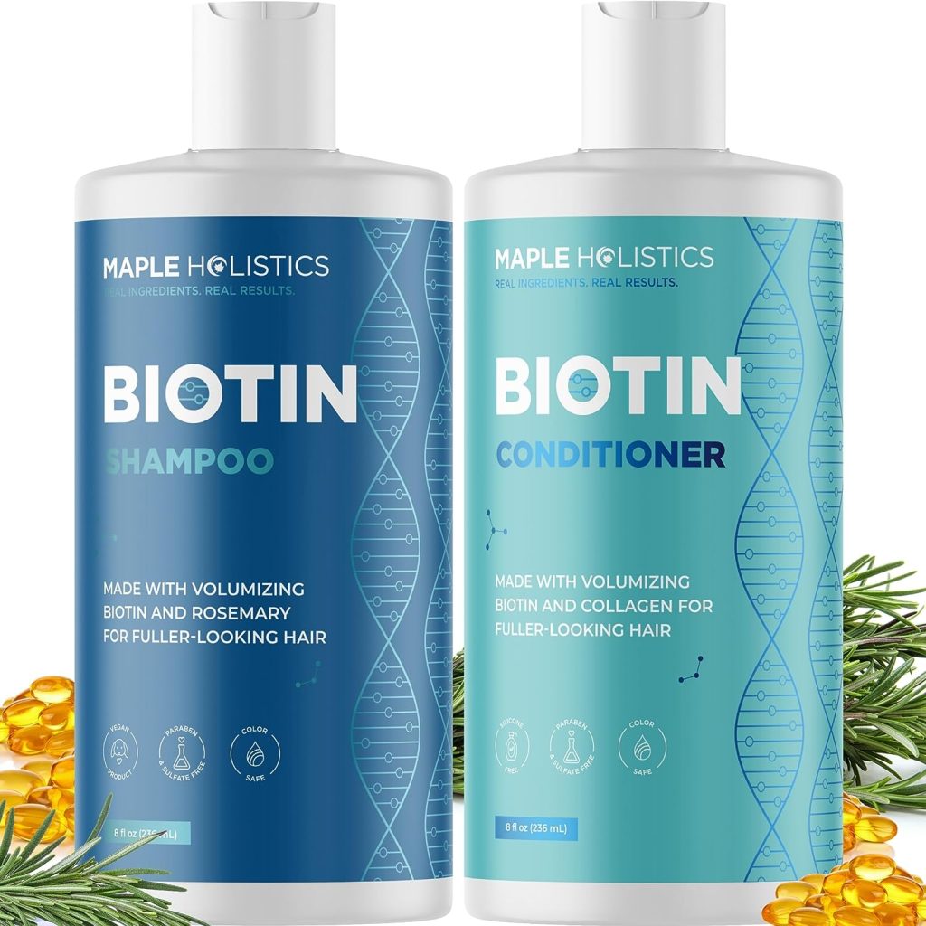 Volumizing Sulfate Free Biotin Shampoo and Conditioner Set for Dry Damaged Hair Care - Thinning Hair Shampoo and Conditioner with Nourishing Coconut Oil and Keratin