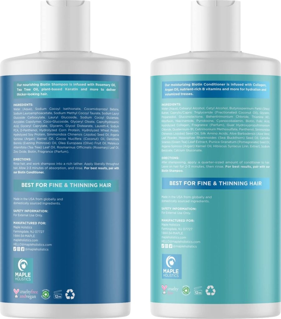 Volumizing Sulfate Free Biotin Shampoo and Conditioner Set for Dry Damaged Hair Care - Thinning Hair Shampoo and Conditioner with Nourishing Coconut Oil and Keratin