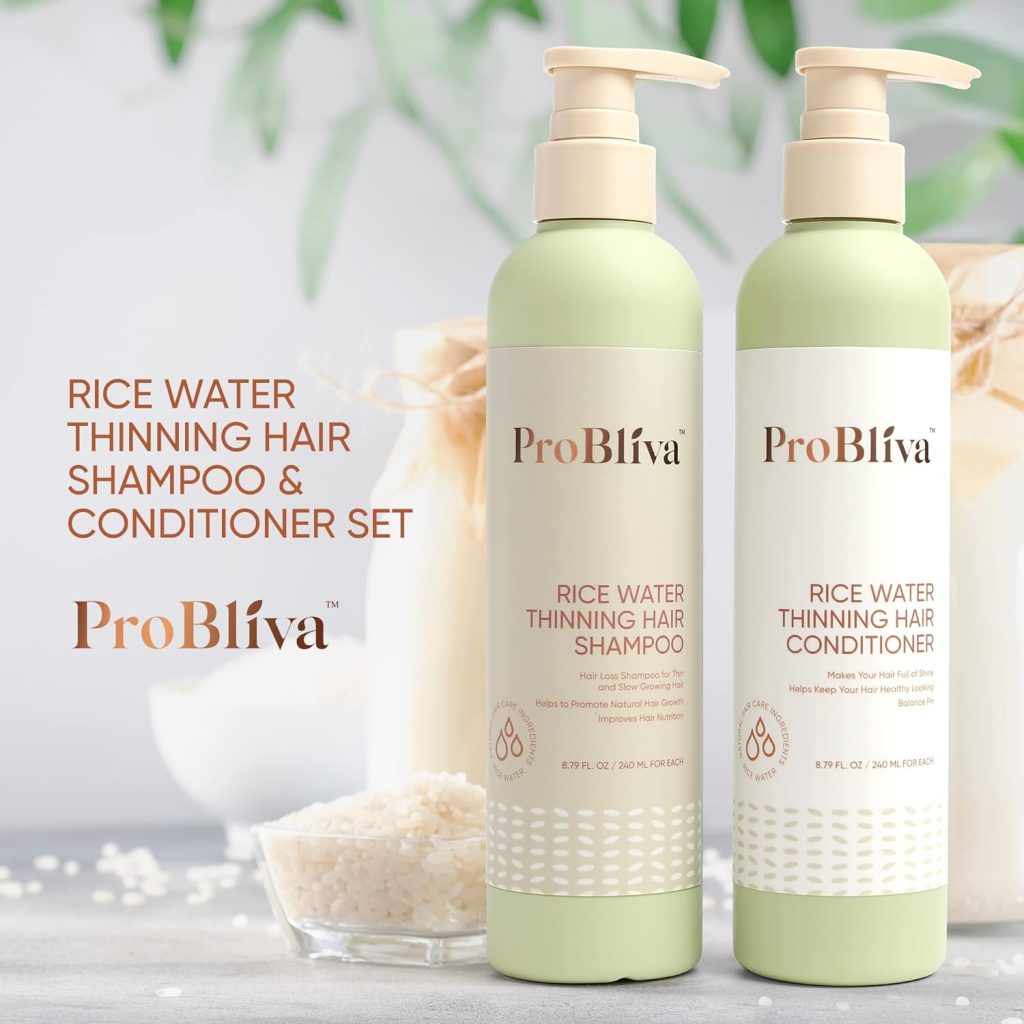 ProBliva Rice Water Shampoo and Conditioner Set for Hair Growth, Packed with Biotin, Caffeine, Reticulata Extract, Vitamin E, Hyaluronic Acid, Rosemary Oil, Daily Routine Shampoo For Thickening / Thinning Hair and Hair Loss, For Women ProBliva Rice Water Shampoo and Conditioner Set for Hair Growth, Packed with Biotin, Caffeine, Reticulata Extract, Vitamin E, Hyaluronic Acid, Rosemary Oil, Daily Routine Shampoo For Thickening / Thinning Hair and Hair Loss, For Women