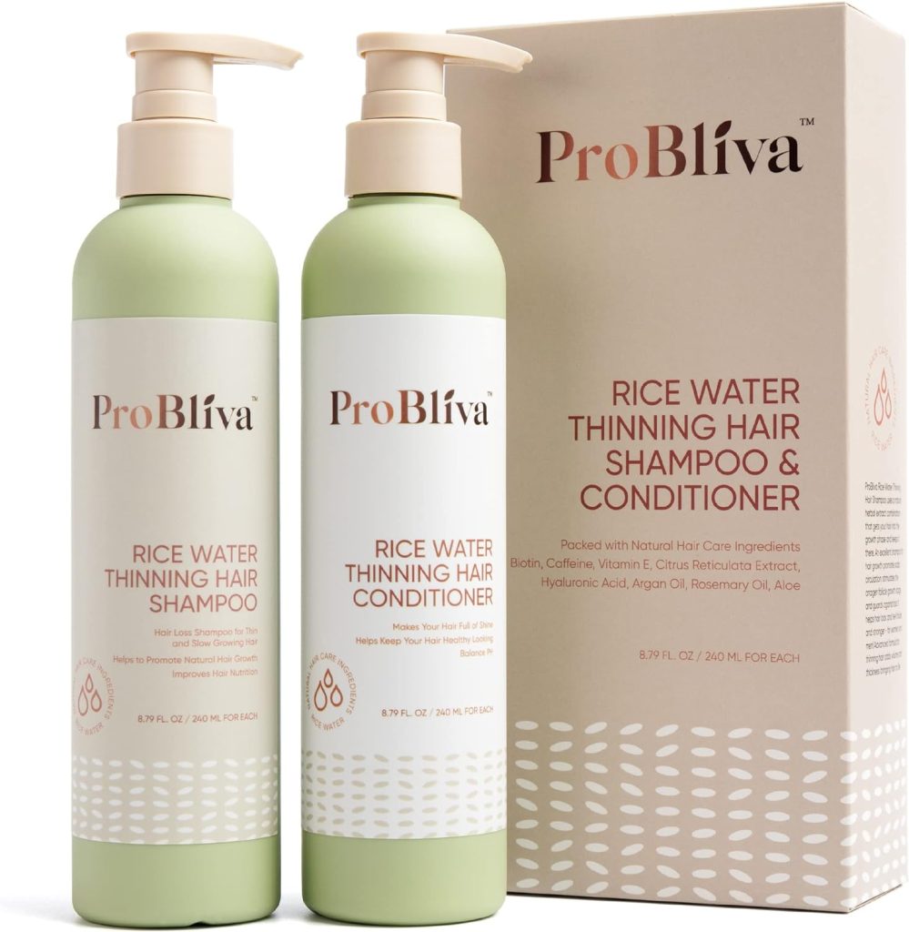 ProBliva Rice Water Shampoo and Conditioner Set for Hair Growth, Packed with Biotin, Caffeine, Reticulata Extract, Vitamin E, Hyaluronic Acid, Rosemary Oil, Daily Routine Shampoo For Thickening / Thinning Hair and Hair Loss, For Women ProBliva Rice Water Shampoo and Conditioner Set for Hair Growth, Packed with Biotin, Caffeine, Reticulata Extract, Vitamin E, Hyaluronic Acid, Rosemary Oil, Daily Routine Shampoo For Thickening / Thinning Hair and Hair Loss, For Women